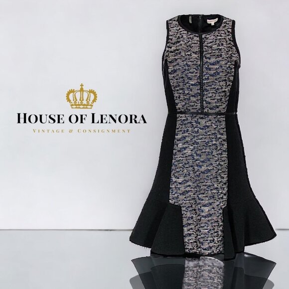 Rebecca Taylor Sleeveless Flared Hem Tweed Dress - Black/Grey, Size 4 - Picture 15 of 16